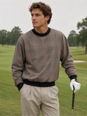Turfer Vintage Windbreaker Men's Medium Muted Red/black Plaid Retro Look Golf